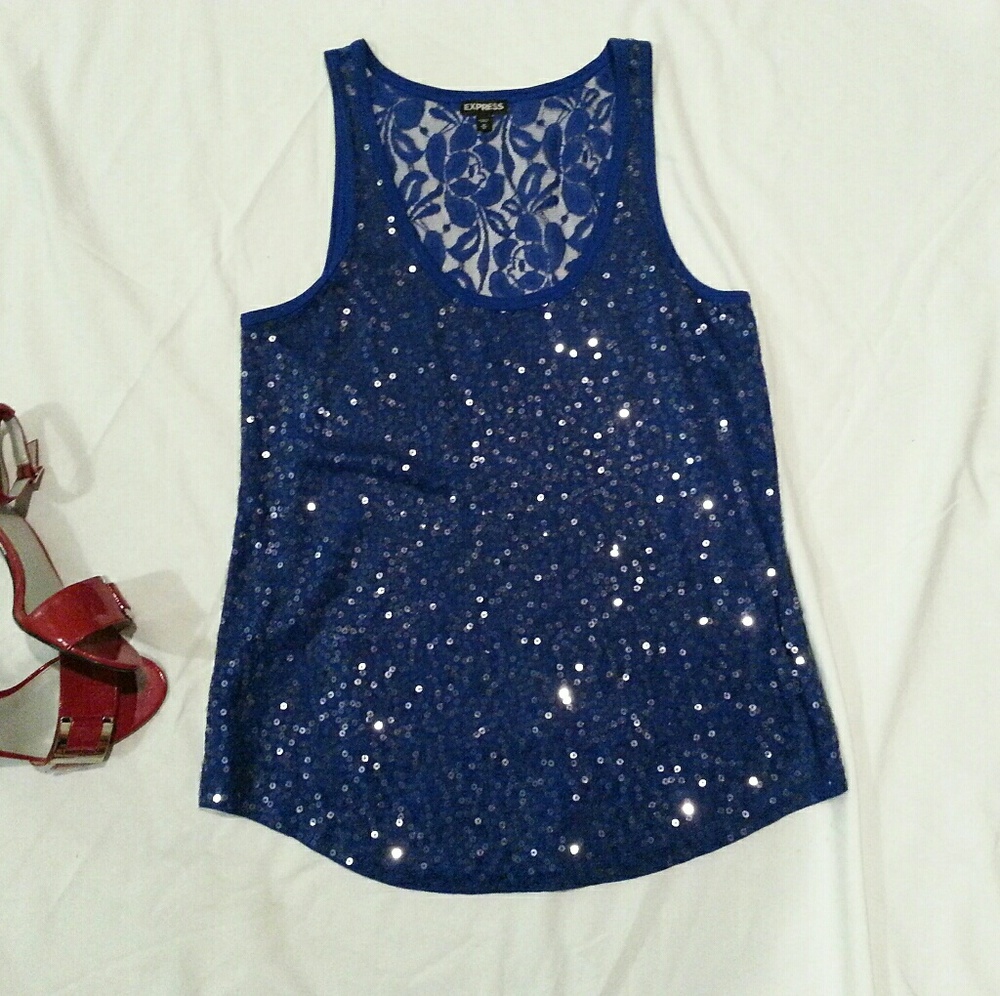 Express | blue sequin/lace tank size M
